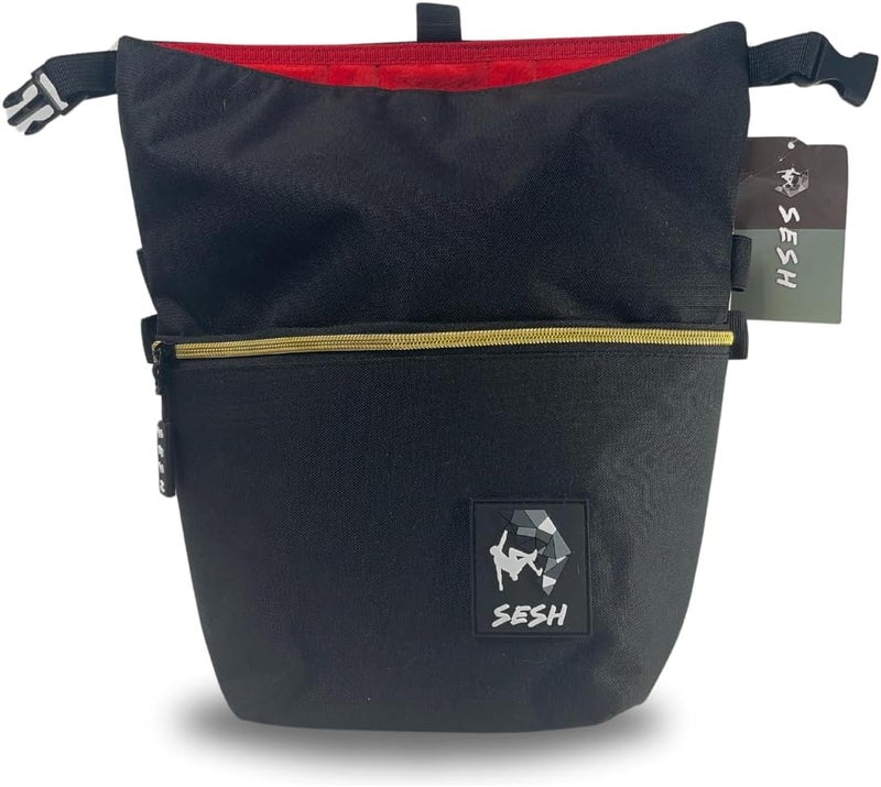 SESH Chalk Bucket - Large Size Chalk Bag for Climbing & Bouldering with Magnetic Closure, 4 Brush Holders, & 2 Side Pockets with Mesh Organizer - Durable - Image 1